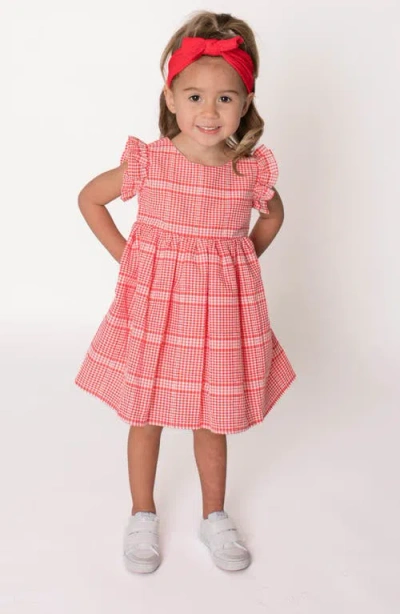 Popatu Babies'  Gingham Check Flutter Sleeve Dress In Red