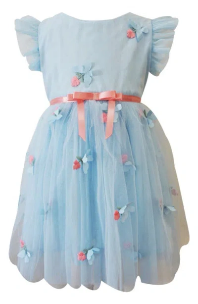 Popatu Kids' Floral Embroidered Tulle Party Dress In Blue