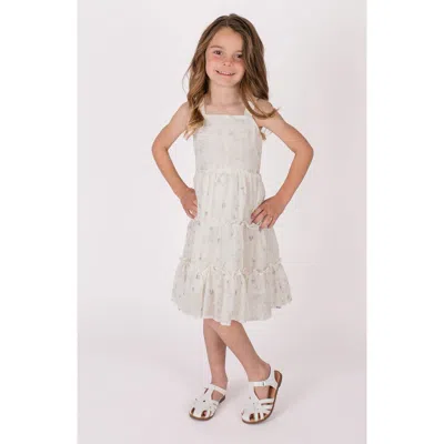 Popatu Kids' Floral Embroidery Tiered Dress In White