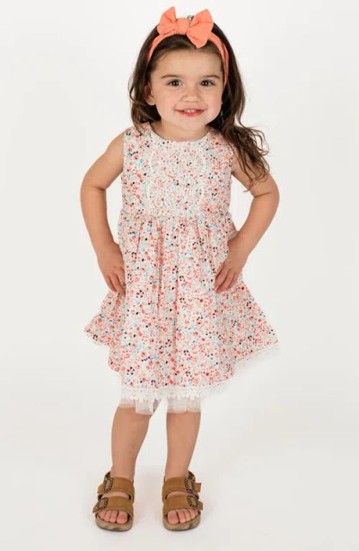 Popatu Kids' Floral Lace Trim Dress In Pink Multi