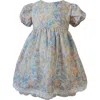 Popatu Kids' Floral Puff Sleeve Cotton Party Dress In Blue