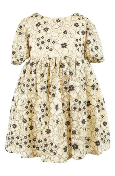 Popatu Kids' Floral Puff Sleeve Lace Dress In Black/ivory