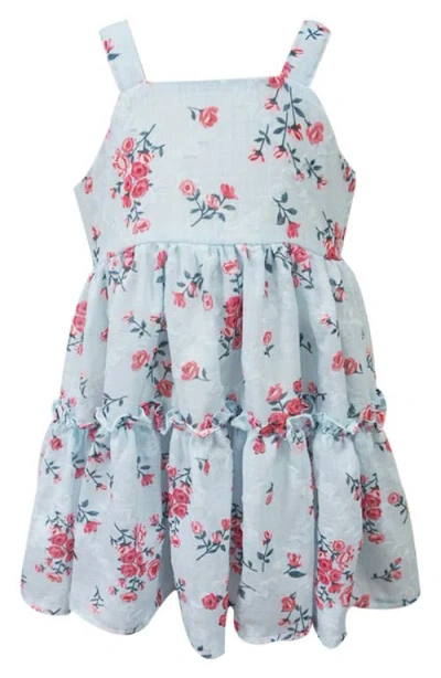 Popatu Kids' Floral Tiered Cotton Party Dress In Blue