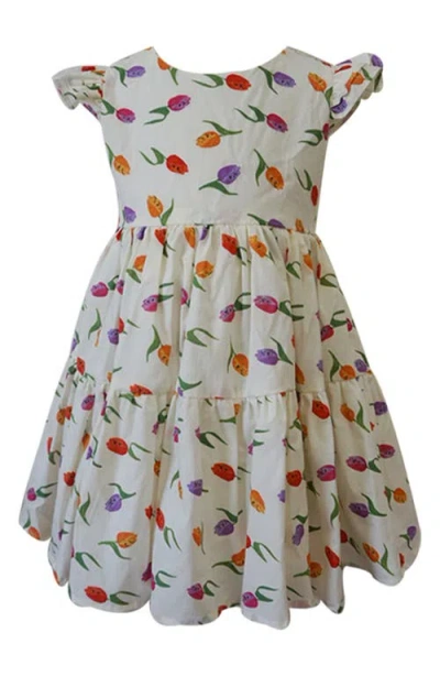 Popatu Kids' Flutter Sleeve Tiered Party Dress In Neutral