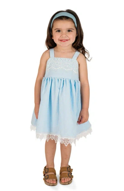 Popatu Kids' Grid Lace Trim Dress In Blue