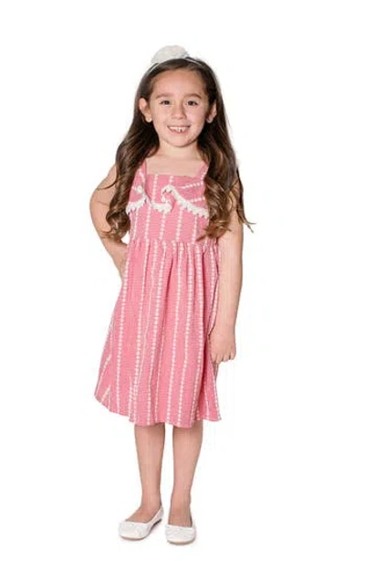 Popatu Kids' Lace Trim Cotton Dress In Raspberry