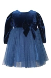 Popatu Kids' Long Sleeve Velvet & Tulle Party Dress In Blue