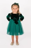 Popatu Kids' Long Sleeve Velvet & Tulle Party Dress In Green