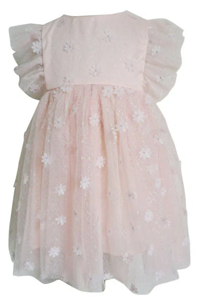 Popatu Kids' Metallic 3d Floral Party Dress In Dusty Pink