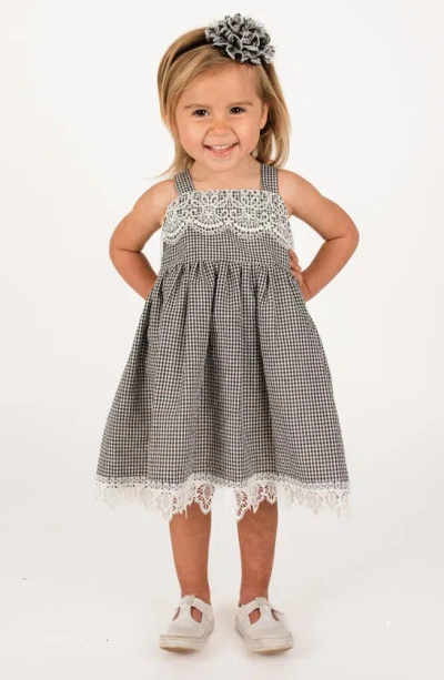 Popatu Kids' Minicheck Lace Dress In Black/ White