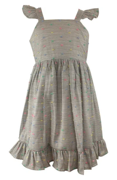 Popatu Kids' Stripe Clip Dot Cotton Party Dress In Green