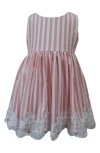 Popatu Kids' Stripe Lace Trim Party Dress In Pink