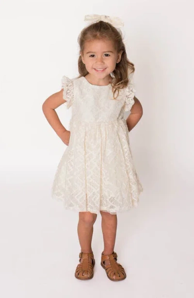 Popatu Babies'  Lace Overlay Flutter Sleeve Dress In Cream