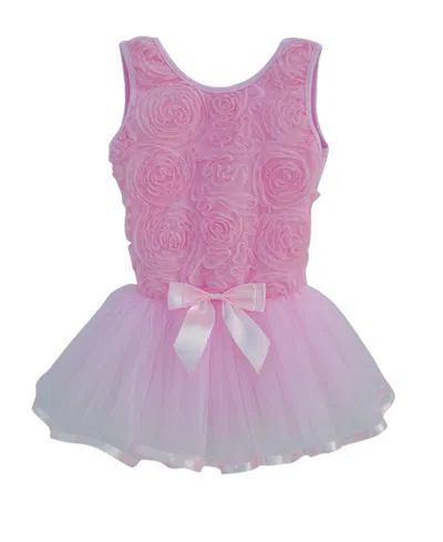 Popatu Babies' Rose Pattern Dance Ribbon Bow Dress With Tutu In Pink