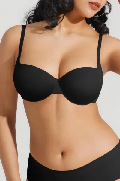 Popilush Balconette Underwire Push-up Bra In Black