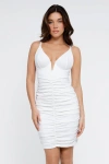 Popilush Bluetag Shapewear Plunging V Ruched Bodycon Mini Dress In Cloud White