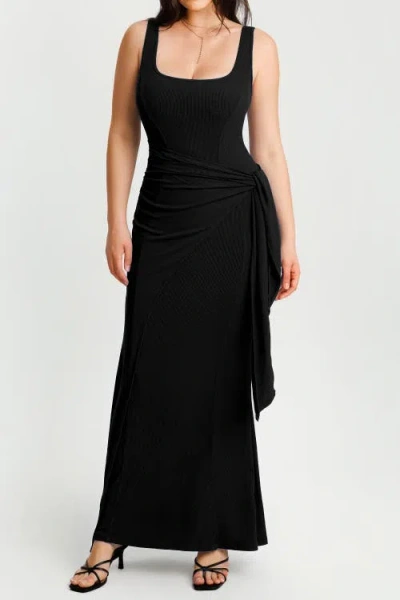 Popilush Built In Shapewear Modal Twist Wrap Maxi Dress In Black
