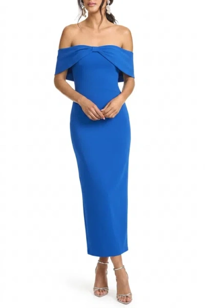 Popilush Built In Shapewear Off The Shoulder Column Maxi Dress In Blue