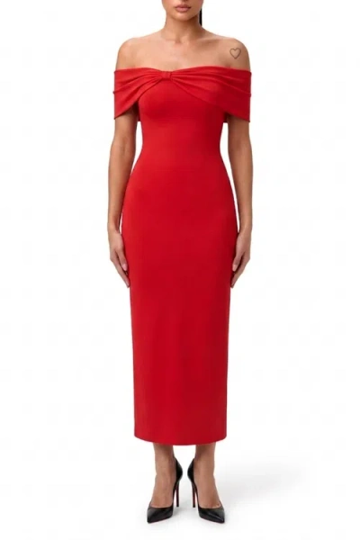 Popilush Built In Shapewear Off The Shoulder Column Maxi Dress In Red