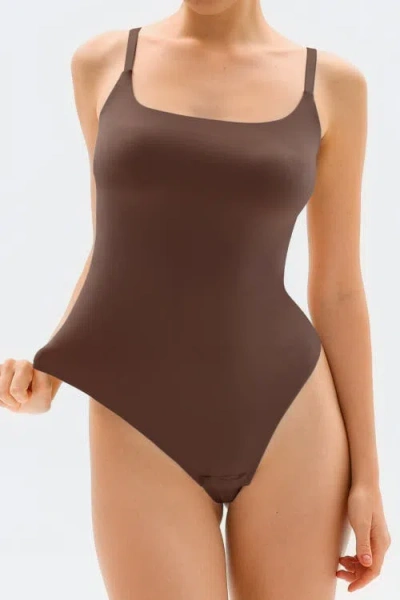 Popilush Cloudsense Adjustable Straps Snatched Bodysuit In Brown