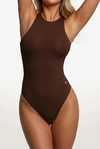 Popilush Cloudsense Shapewear Sleeveless Cutaway Round Neck Bodysuit In Brown