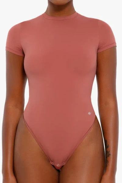Popilush Cloudsense Short Sleeve Crew Neck Tummy Control Shapewear Bodysuit In Pink
