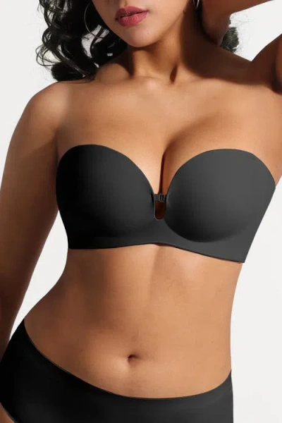 Popilush Convertible Seamless Non-slip Push-up Strapless Bra In Black