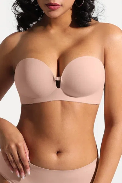 Popilush Convertible Seamless Non-slip Push-up Strapless Bra In Pink
