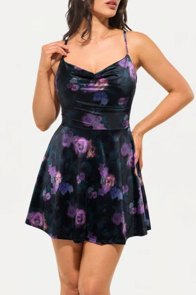 Popilush Cowl Neck Tummy Control Flare Shapewear Mini Dress In Green