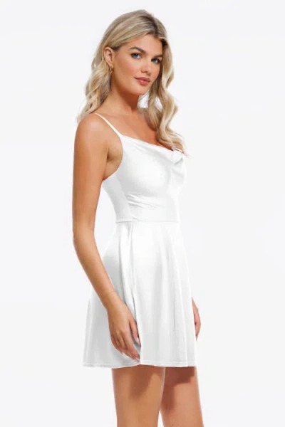 Popilush Cowl Neck Tummy Control Flare Shapewear Mini Dress In White
