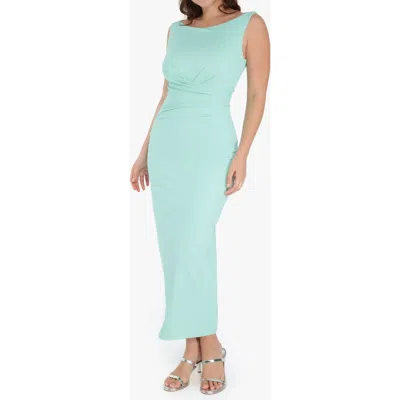 Popilush Elegant Boatneck Draped Snatched Sculpting Maxi Shapewear Dress In Blue