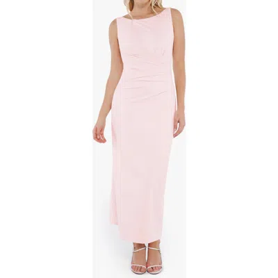 Popilush Elegant Boatneck Draped Snatched Sculpting Maxi Shapewear Dress In Pink