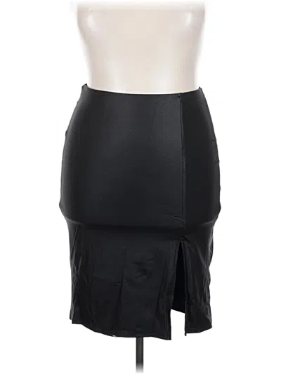 Pre-owned Popilush Faux Leather Skirt In Black