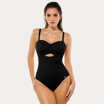 Popilush Front Twist Cutout Shaping All-in-one Shapewear Swimsuit In Black