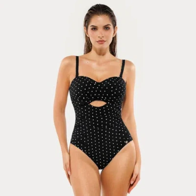 Popilush Front Twist Cutout Shaping All-in-one Shapewear Swimsuit In Black