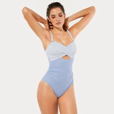 Popilush Front Twist Cutout Shaping All-in-one Shapewear Swimsuit In Blue