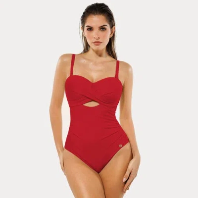 Popilush Front Twist Cutout Shaping All-in-one Shapewear Swimsuit In Red