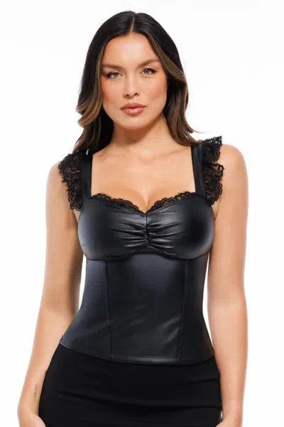 Popilush Lace Trim Sculpting Camisole Top In Black