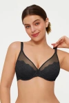 Popilush Lightweight Underwire Minimizer Lace Mesh Bra In Black