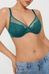 Popilush Lightweight Underwire Minimizer Lace Mesh Bra In Green