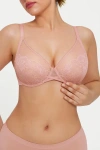 Popilush Lightweight Underwire Minimizer Lace Mesh Bra In Pink