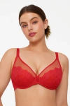 Popilush Lightweight Underwire Minimizer Lace Mesh Bra In Red