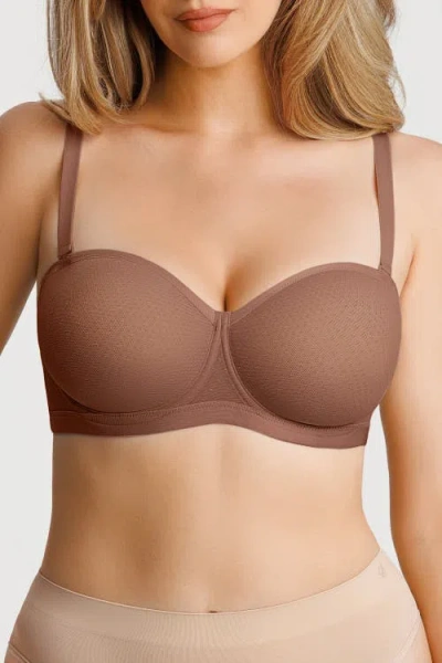 Popilush Non-slip Push-up Convertible Strapless Adejustable Bra In Brown