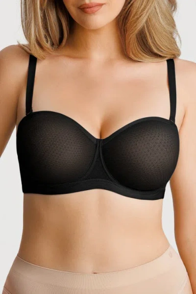 Popilush Non-slip Push-up Convertible Strapless Adejustable Bra In Black