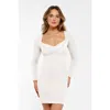 Popilush Redtag Thermal Shapewear Long Sleeve Sweetheart Mini Dress In Creamy White