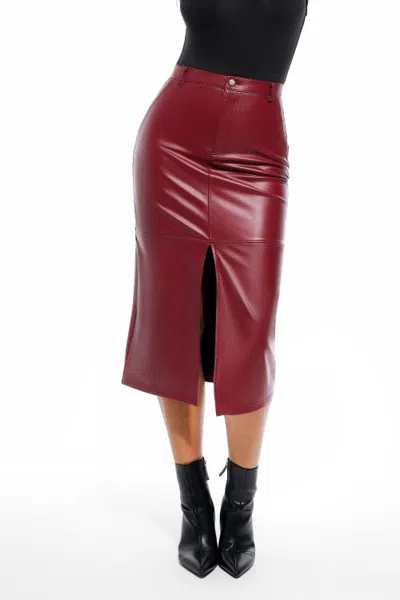 Popilush Sculpted Faux Leather Contour Skirt In Burgundy