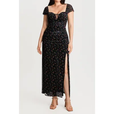 Popilush Sculpting Floral Midi Dress In Black