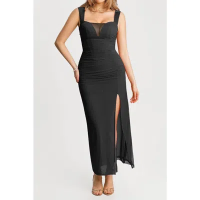 Popilush Sculpting Floral Midi Dress In Black