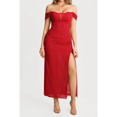 Popilush Sculpting Floral Midi Dress In Red