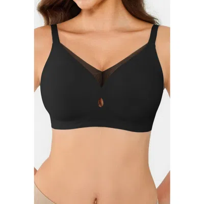 Popilush Seamless Wireless Jelly Leopard Contour Minimizer Support Bra In Black
